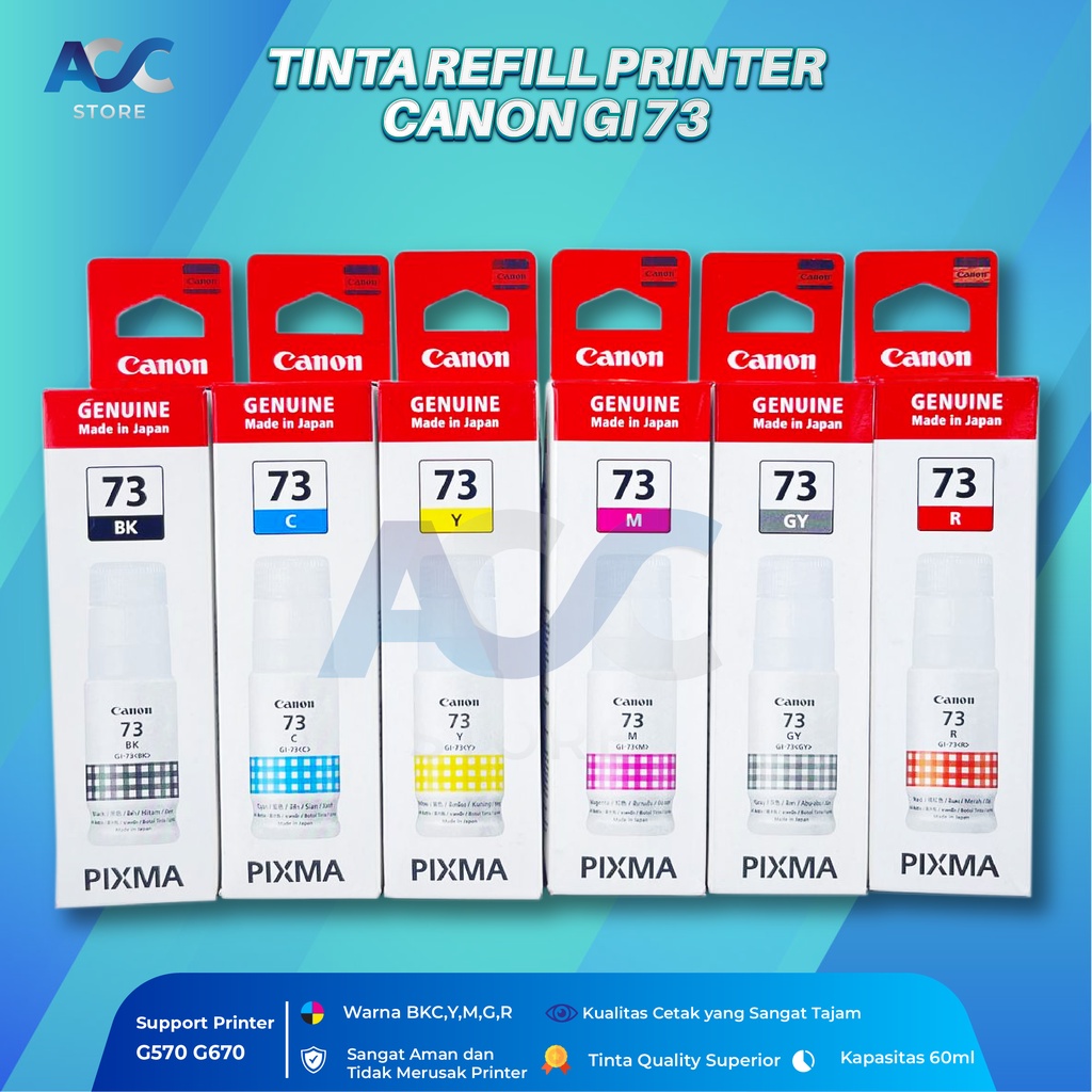 1 SET 6 PCS Tinta Canon Gi 73 Isi Ulang Printer G670 G507