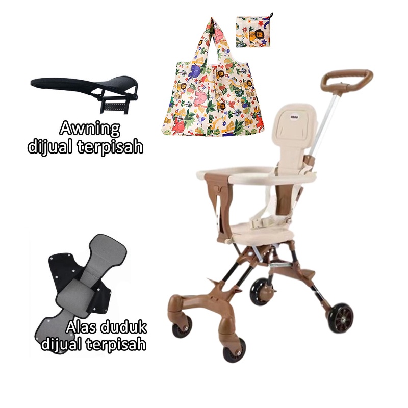 FLYBB Magic Stroller Baby 2 Way Travel Lightweight Foldable-01 Cream+semua+tas