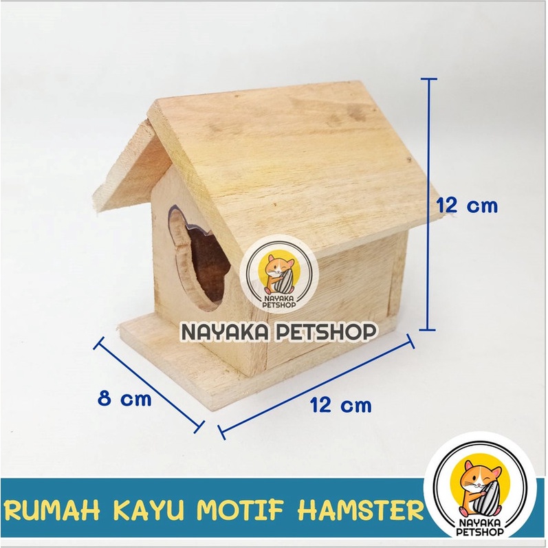 Rumah Hamster Kayu Atap Segitiga Motif Hamster Wooden Home Kandang Hewan House Sarang Tupai