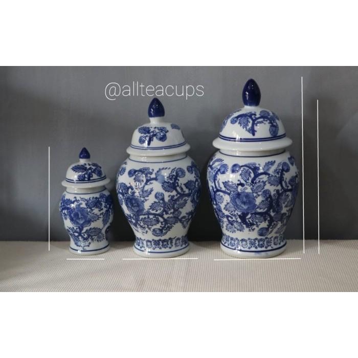 Allteacups Ginger Jar/Toples/Guci Pajangan Keramik Biru Putih Cantik