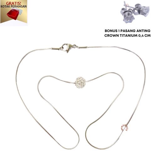 Kalung Titanium Anti Karat Luulv Model Bola Mutiara Bonus 1 Pasang Anting Crown 0.4 Cm - Lovelybutik