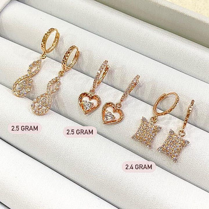 Anting anak dan dewasa emas asli kadar 75 17k rosegold love smiley solitaire branded drop like diamond jepit gantung duduk paku tusuk stud