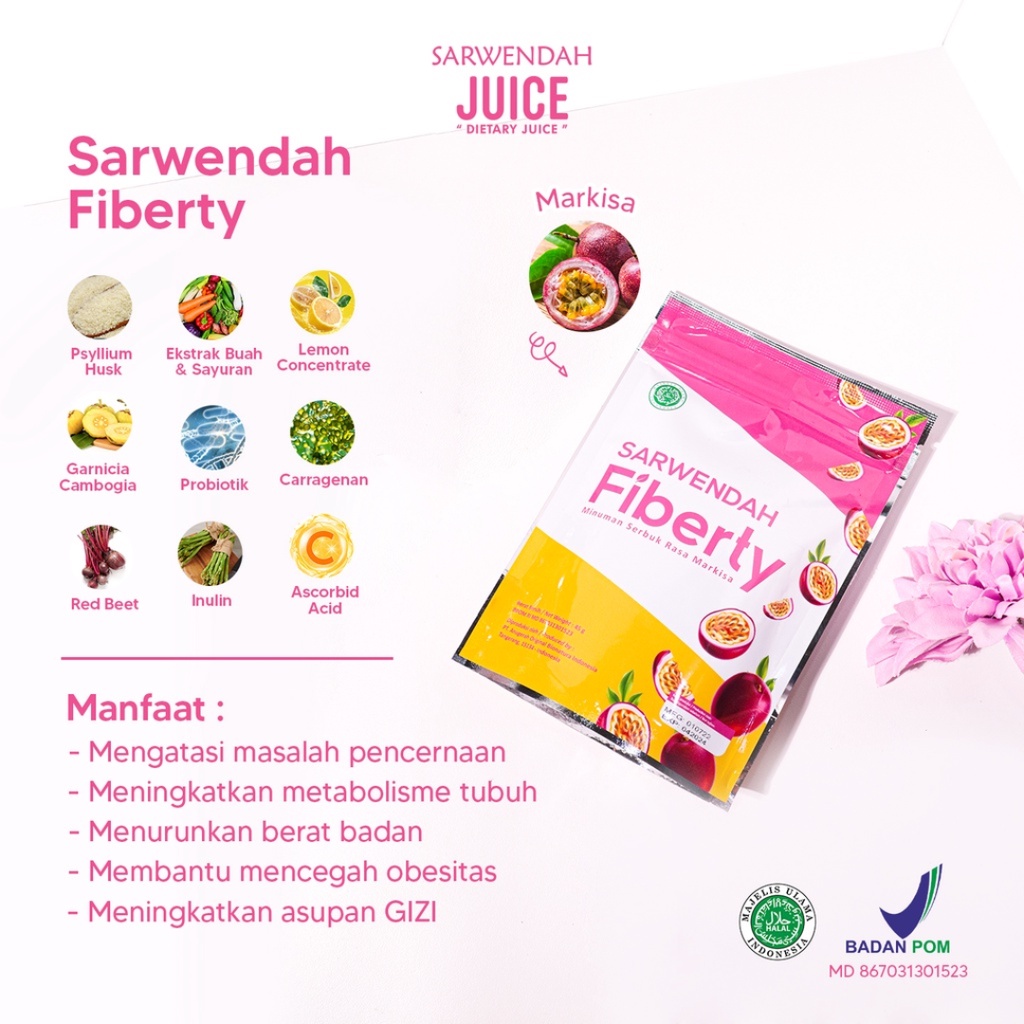 [ FREE GIFT ] Sarwendah Juice Markisa Fiberty Detox Slim &amp; Healt 150gr - Fiber Minuman Serat BPOM