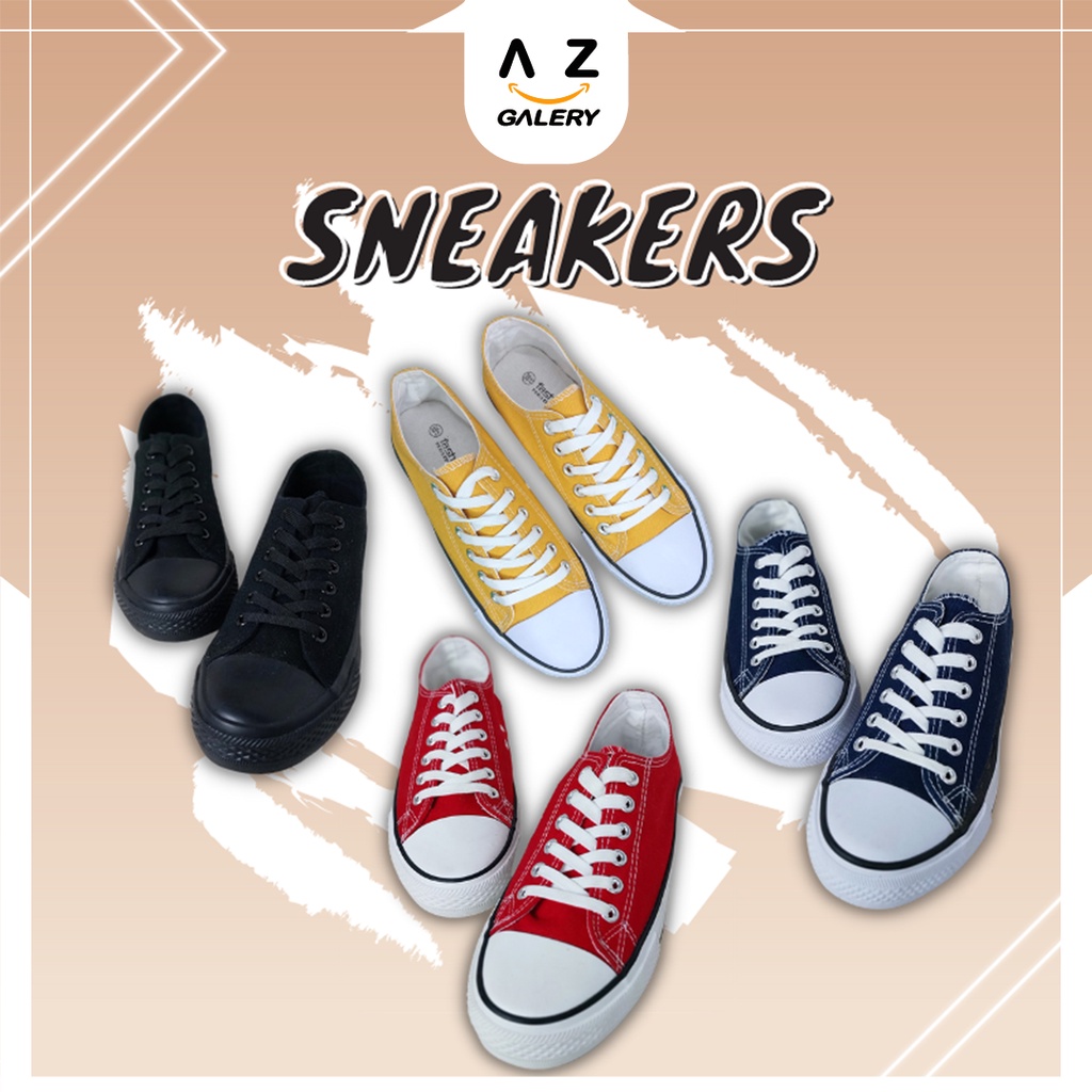 Sepatu Sneakers Kasual Pria Wanita Import Sepatu Tali Sekolah Kekinian Grosir Canvas Cewek Cowok COD Azgalery SPT-06