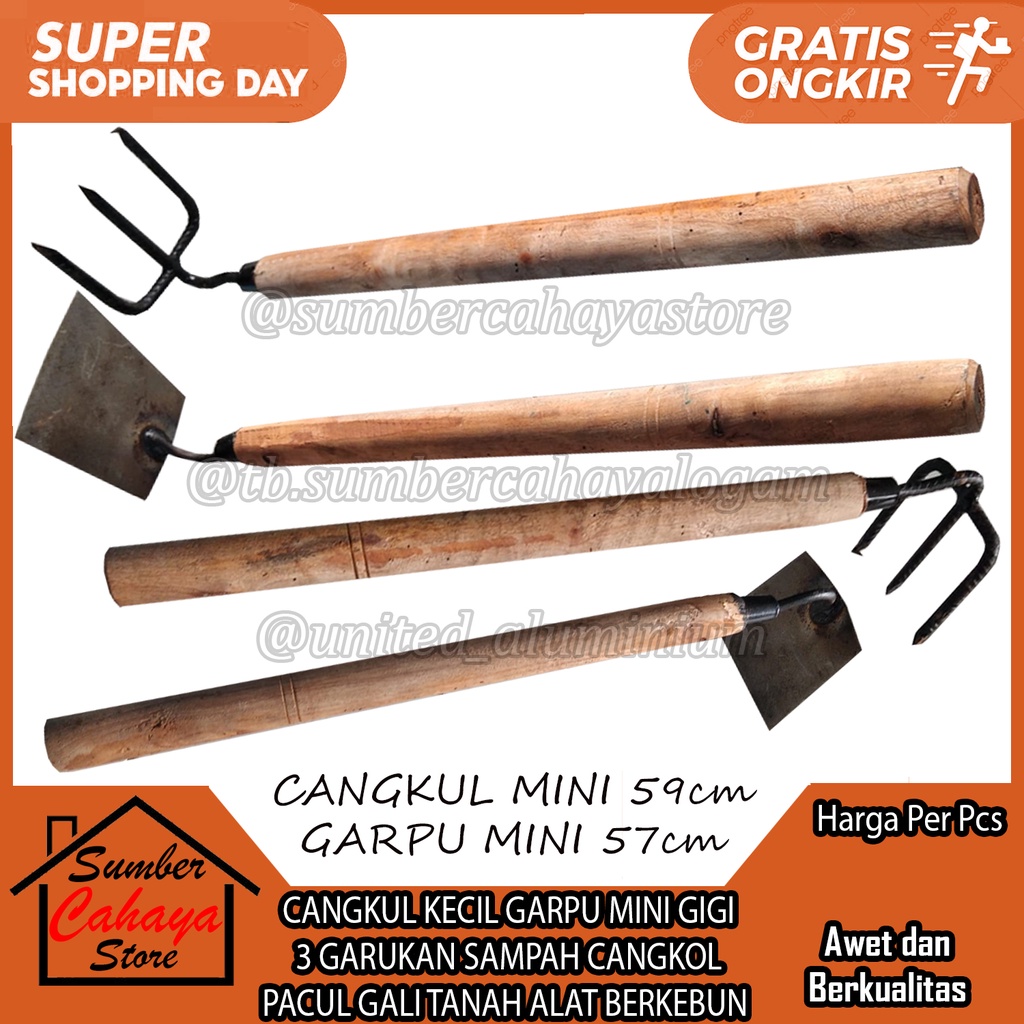 Cangkul Kecil Garpu Tanaman Mini Gigi 3 Garukan Sampah Cangkol Pacul Gali Tanah Alat Berkebun Gagang