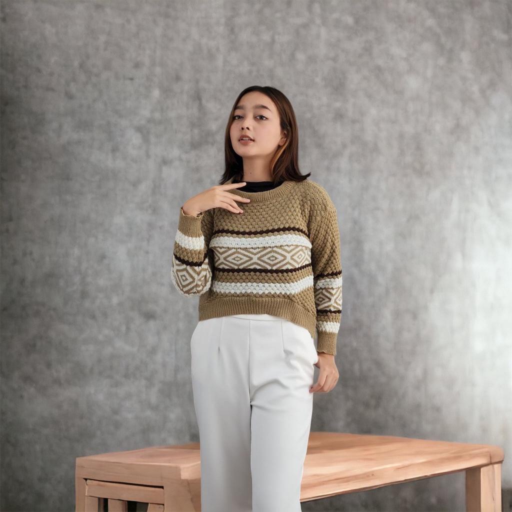 SWEATER RAJUT WANITA POPCORN KNITE // SWEATSHIRT MINIMALIS RAMPING