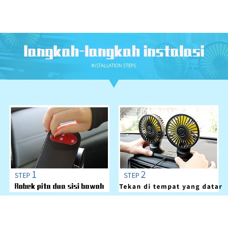 YUN Mall Portable Car Fan Kipas Angin Mobil 12 volt 24 Volt 360 Derajat Double Head USB Dengan 3 Kecepatan Double-Headed Fan Aksesoris