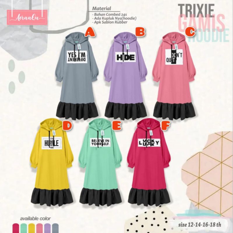 Trixie Gamis Hoodie aeraaqu size 10thn-18thn / gamis anak
