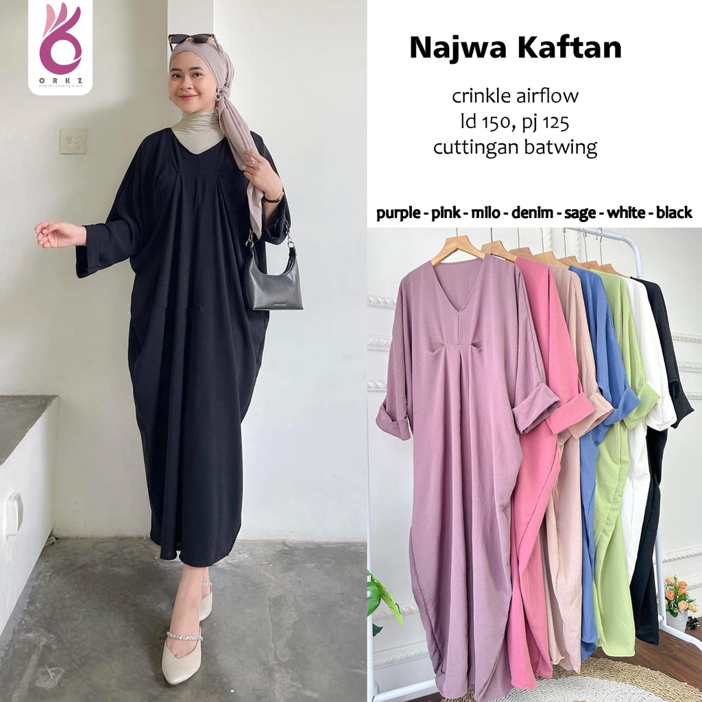 Najwa Kaftan Crinkle Air Flow Fashion Muslim Original Produk By Ori