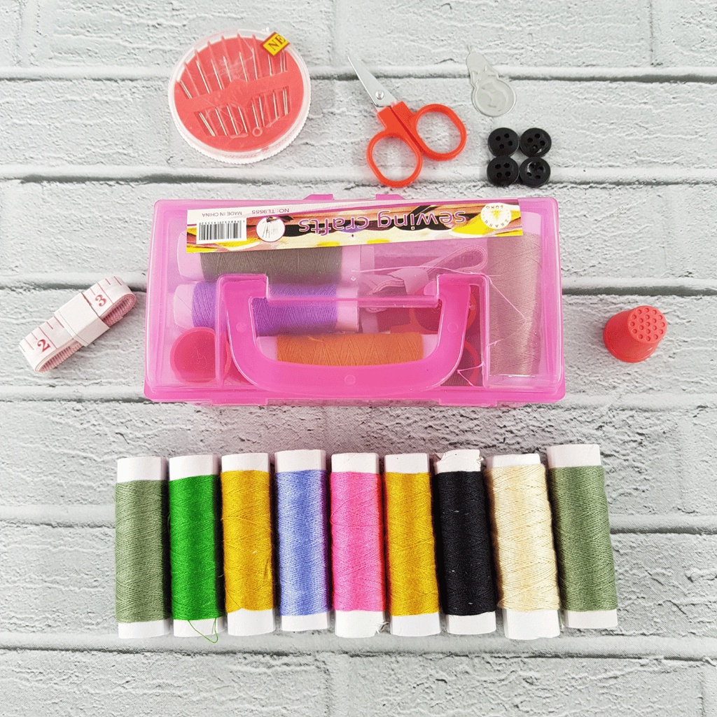 𝘈𝘉𝘎✰ PERALATAN JAHIT SEWING KIT / SET ALAT JAHIT JARUM DAN BENANG / PERLENGKAPAN MENJAHIT DENGAN 8 PCS BENANG 1246