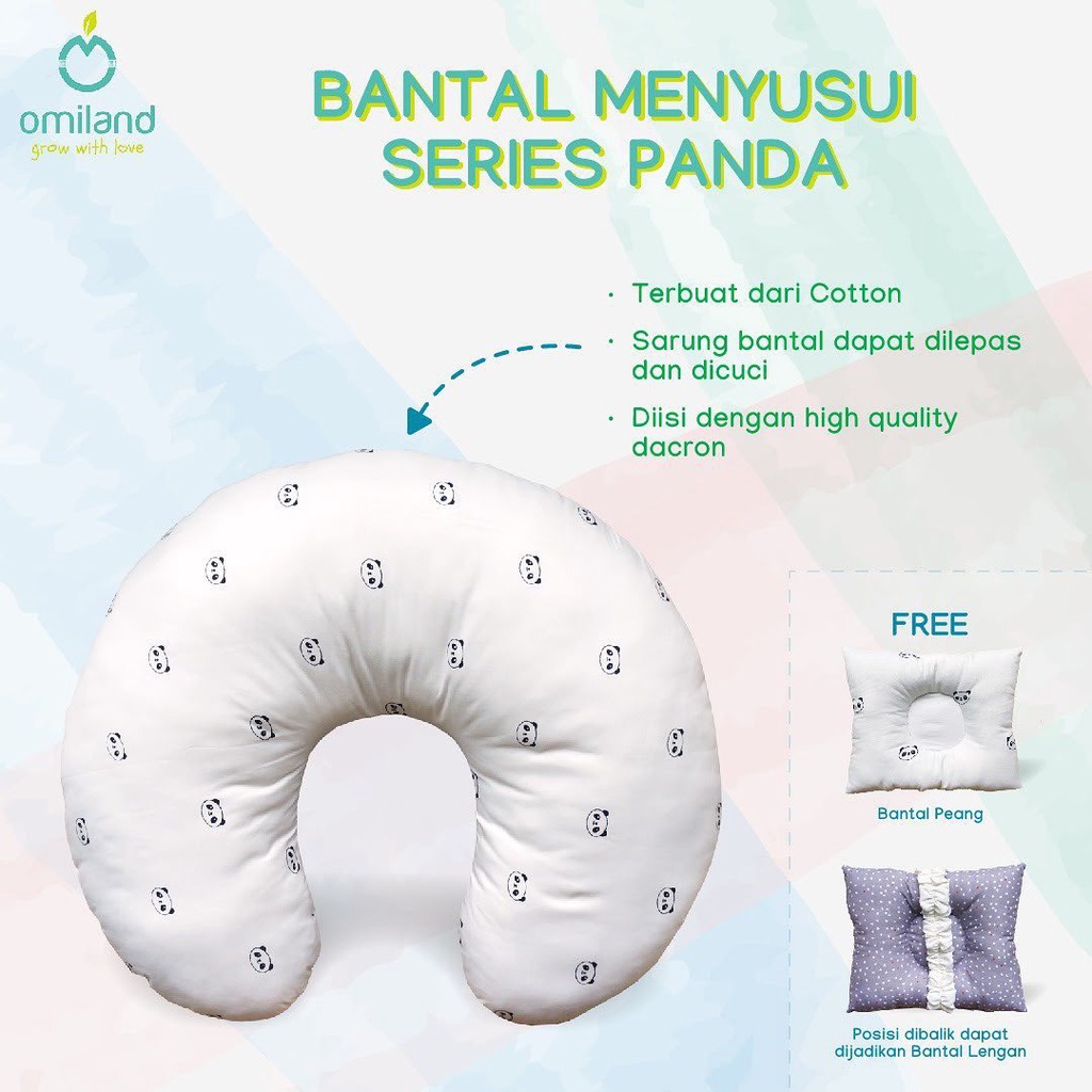 OMILAND Bantal Bulat Ibu Menyusui Bonus Bantal Lengan Peang -  Panda / Sloth / Alpaca / Rainbow / Zebra / Cactus Series