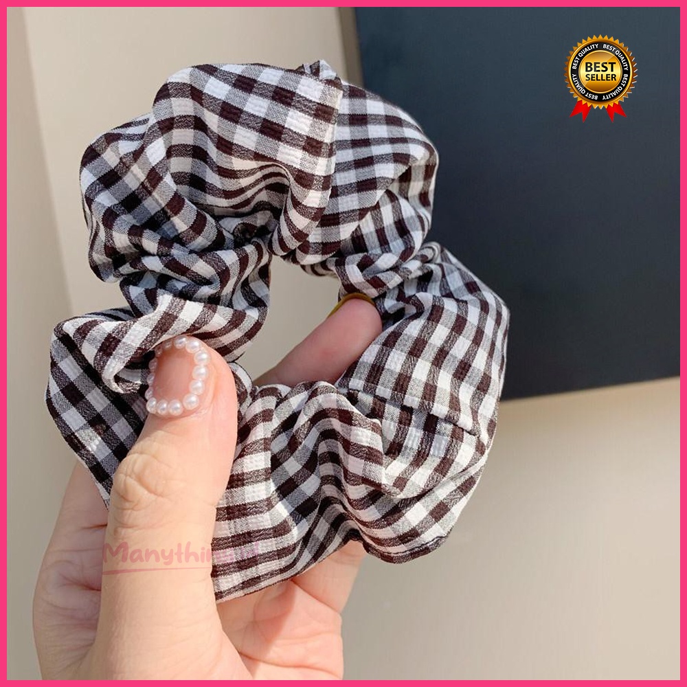 Ikat Rambut Wanita kotak kotak mode korea - ikat Rambut Wanita 1pc - Scrunchie Kunciran - Ikat Rambut Cepol Hijab Elastis Motif Kotak-Kotak