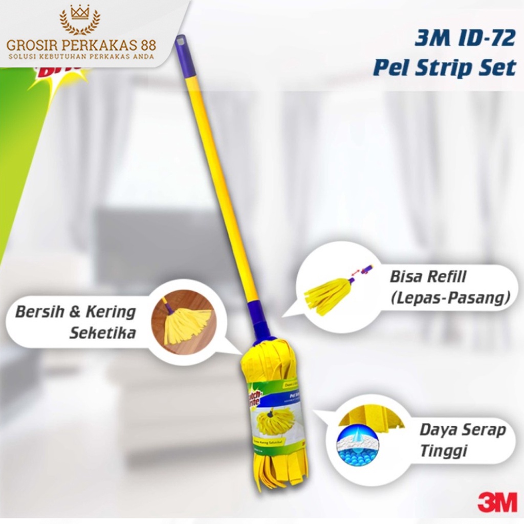 Scotch Brite Alat Pel Lantai Microfibre 3M ID-72 Pelan Gagang Mop Praktis