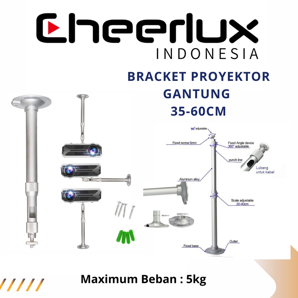 Tiang Proyektor Gantung Universal | Bracket Proyektor Gantung | Tiang Plafon Proyektor 35-60cm