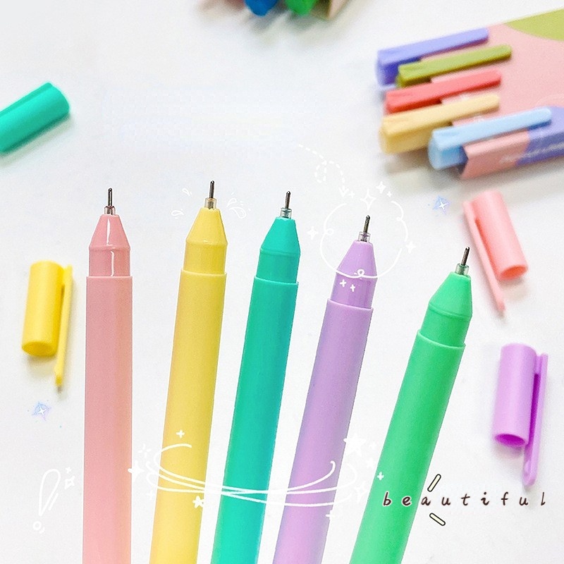 5Pcs/Set Color Gel Pen Warna 0.50mm / Pulpen Gel Warna Warni 0.50mm Macarons pena-Doo