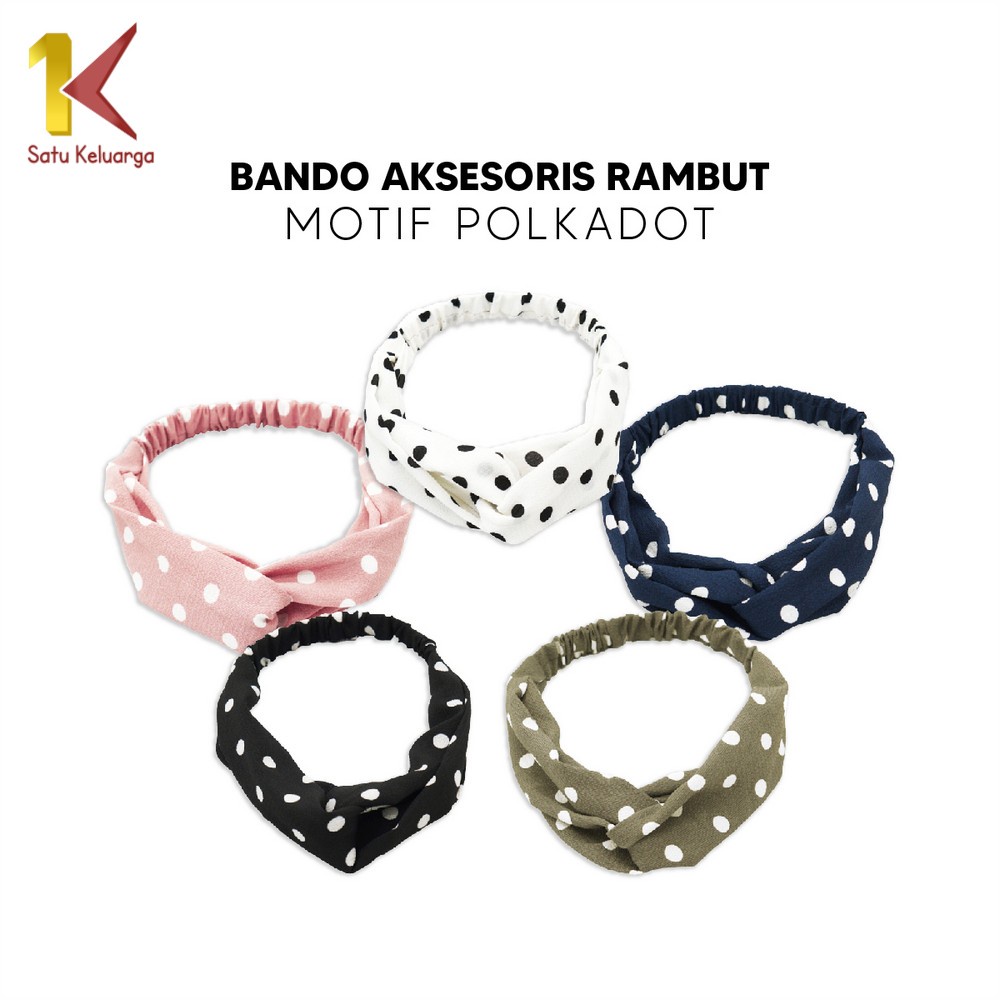 Satu Keluarga Bando Kain Korea Bahan Motif Polkadot C65 Bandana Simpul Kekinian Wanita Bendo Karet K