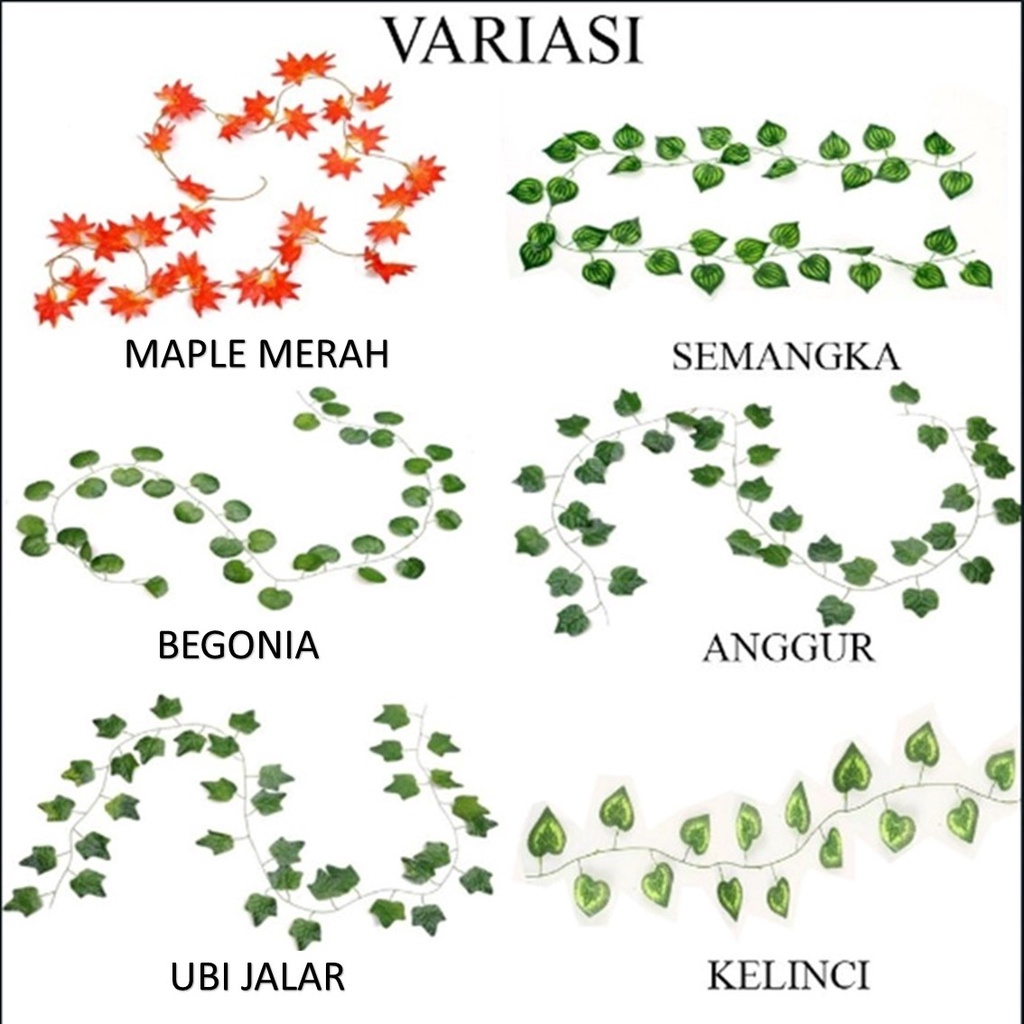 SS Daun Rambat Plastik Palsu Artificial Plastik Sulur Daun Imitasi Daun Hias Tanaman Gantung Hijang Sintetis Dekorasi Ruangan Rumah Kamar Kantor Murah