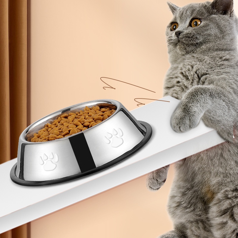 Mangkok Makanan Hewan Peliharaan Mangkuk Stainless Steel  Dasar Karet Anti-Slip Wadah Tempat Makan Kucing Anjing Pet Feeder Bowl