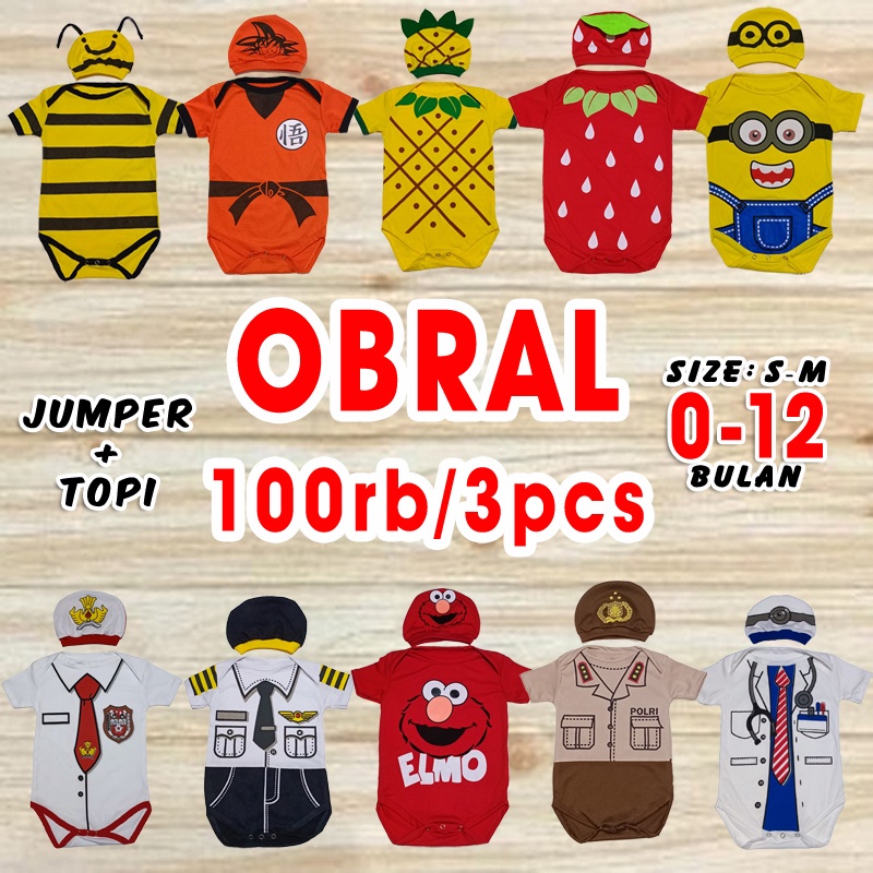jumper bayi karakter set jamper baju romper kaos pakaian kado laki laki perempuan cowok newborn polo