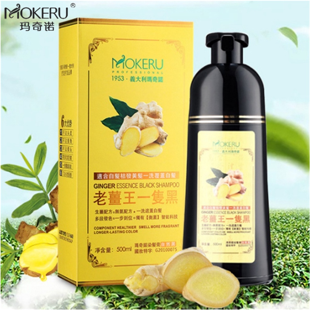 Mokeru Shampoo Pewarna Rambut Herbal Alami 500ml Shampo Penghitam Rambut Uban Menjadi Hitam Hasil Permanen 100% ORI