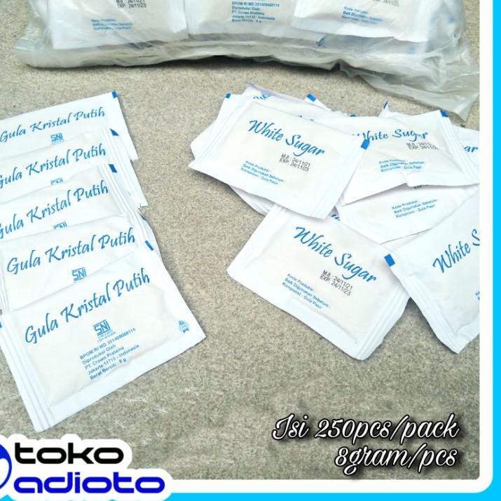 

♜ Gula Kristal Putih isi 250pcs / Gula Kemasan Kotak / White Sugar / Gula Kristal / Gula Putih / Gula Pasir / Gula Sachet / Gula Hotel ☂