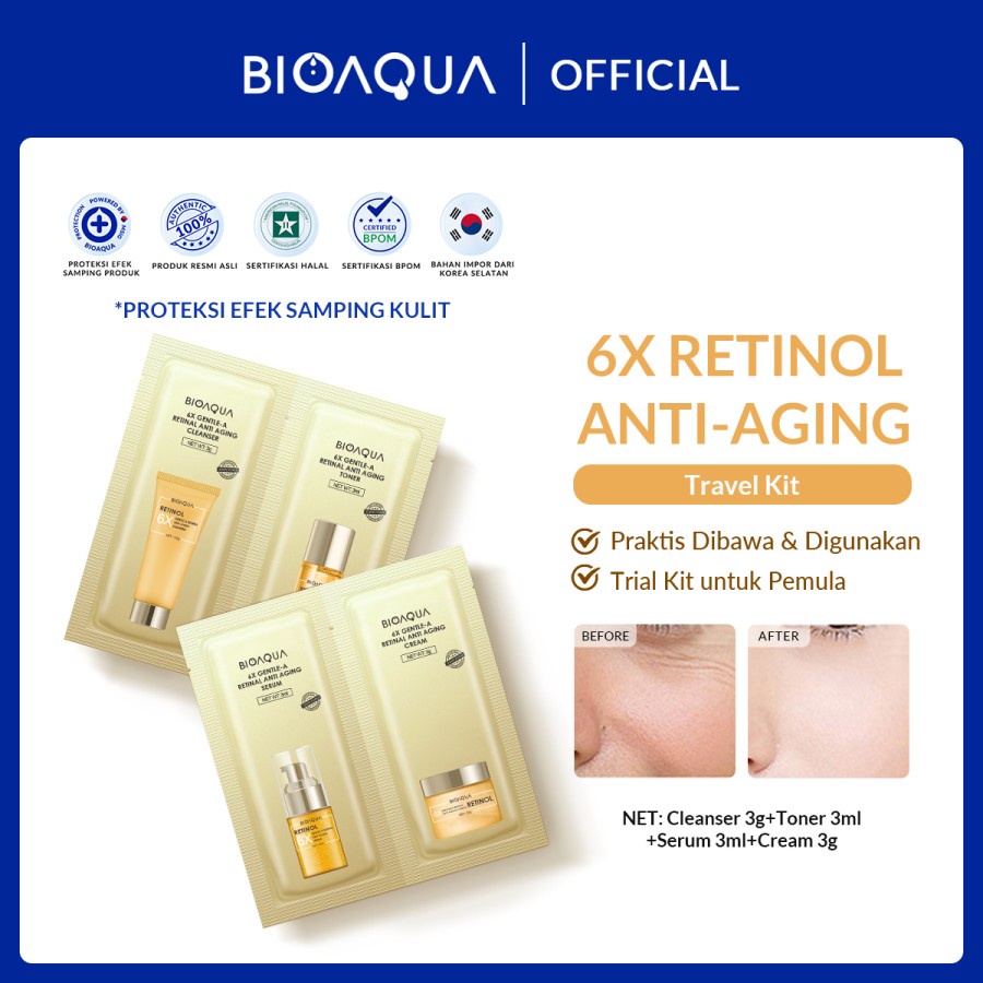 ✨ AKU MURAH ✨ BIOAQUA 6X Gentle-A Retinal Anti Aging Paket Skincare Travel Kit | SACHET