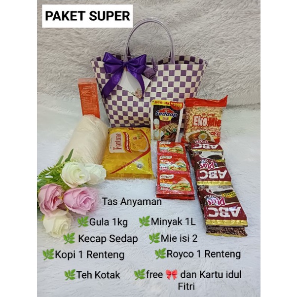 

Paket Super sembako murah /paket praktis tas anyaman /hempers lebaran /parsel dan sovenir kekinian