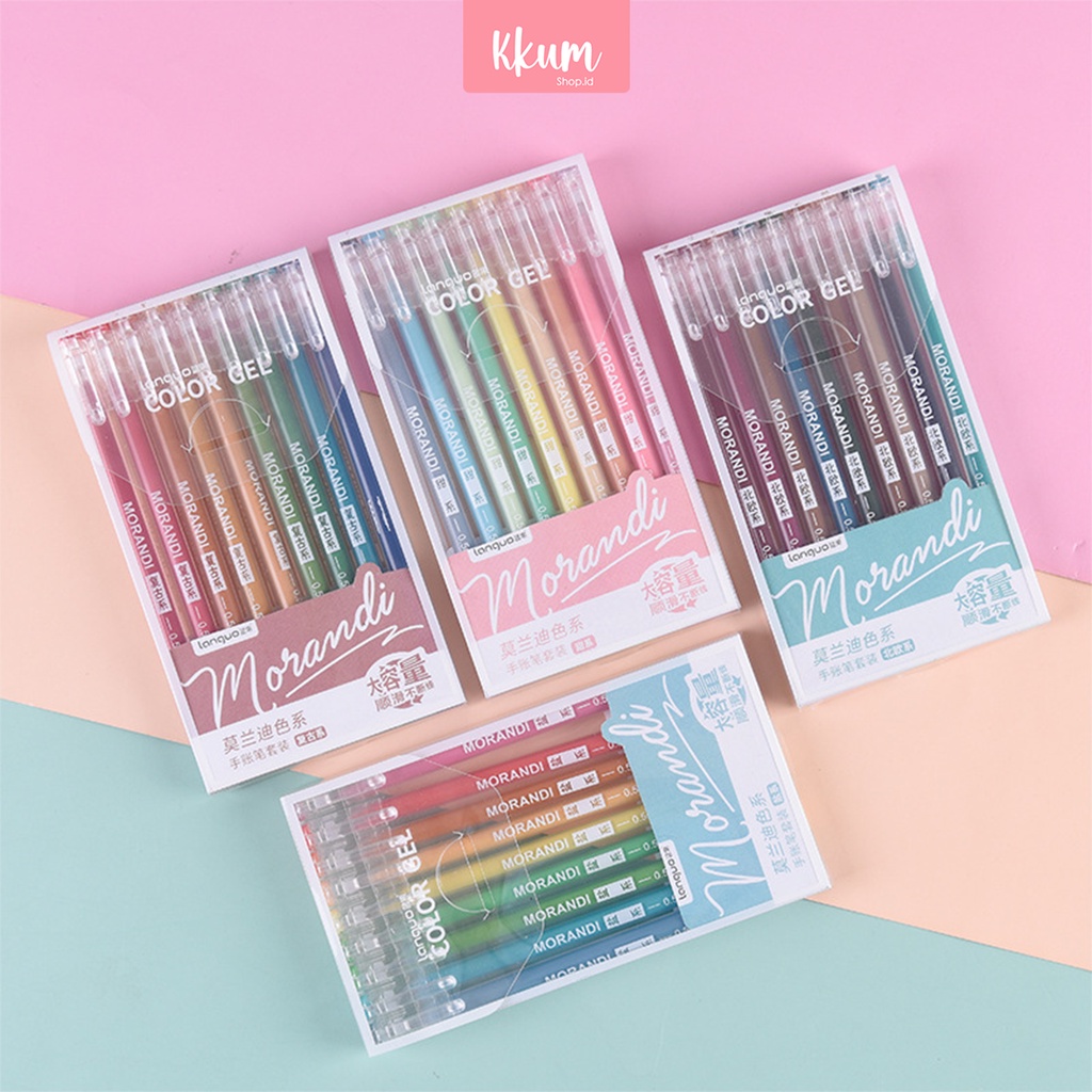 

AT 9 PCS Gel pen set colors/ Colorful pulpen warna cute morandi