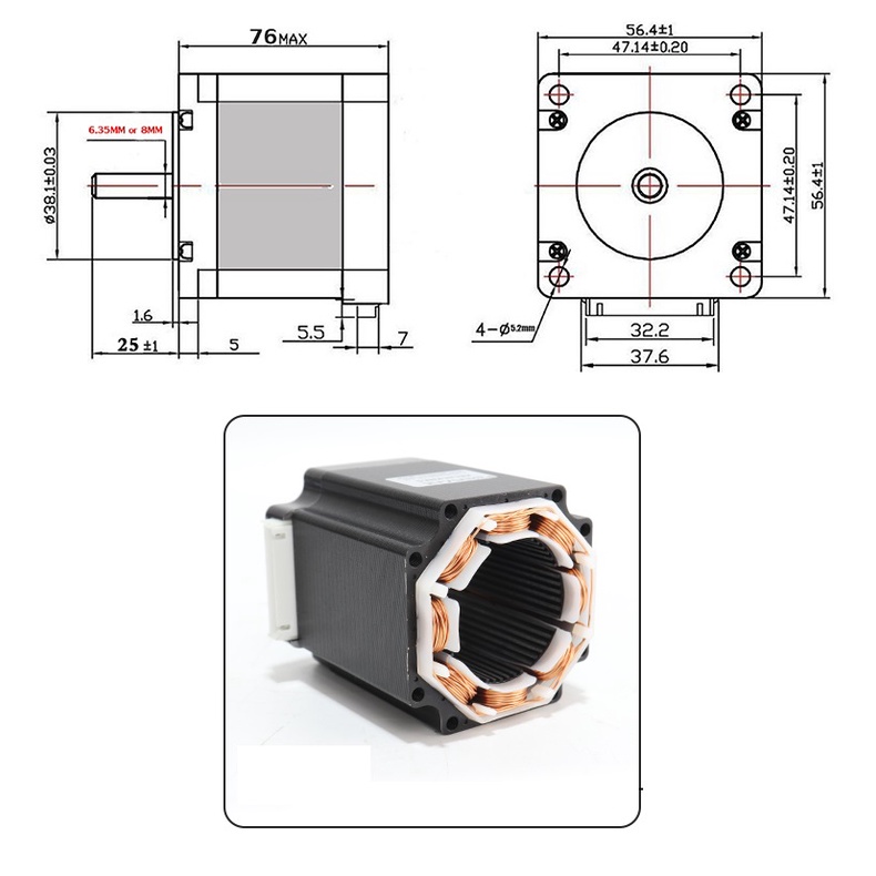 [HAEBOT] Motor Stepper Nema 23 57 23HS7628 Hanpose 1.89Nm 76mm 2.8A 269oz CNC Robot Laser Router Plasma Milling High Torque Mesin Induksi Slider Mekanik Bipolar 2 Phase Fasa Coil Dinamo Penggerak