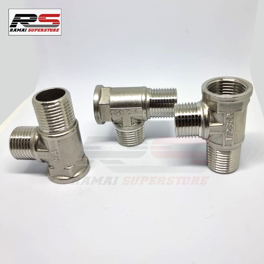 Tee Sambungan Kran Cabang Shower Nepel Tee Closet Stainless 304