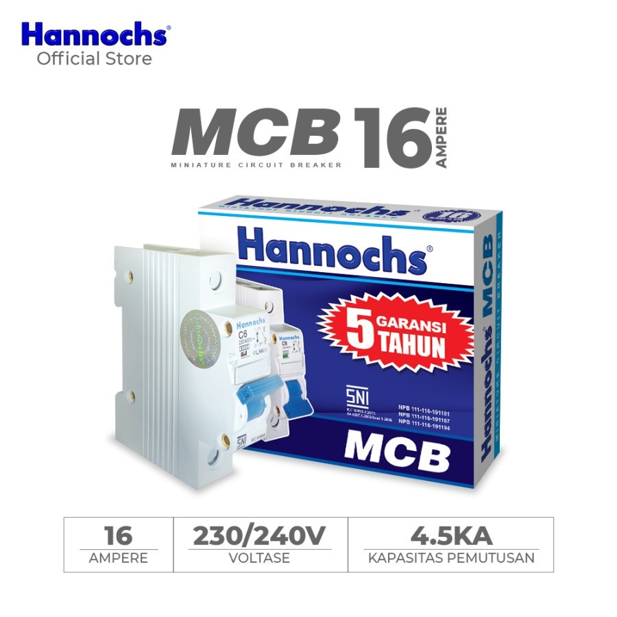 Hannochs - MCB 1Phase 6A, 10A, 16A, 25A, 32A, 40A SNI