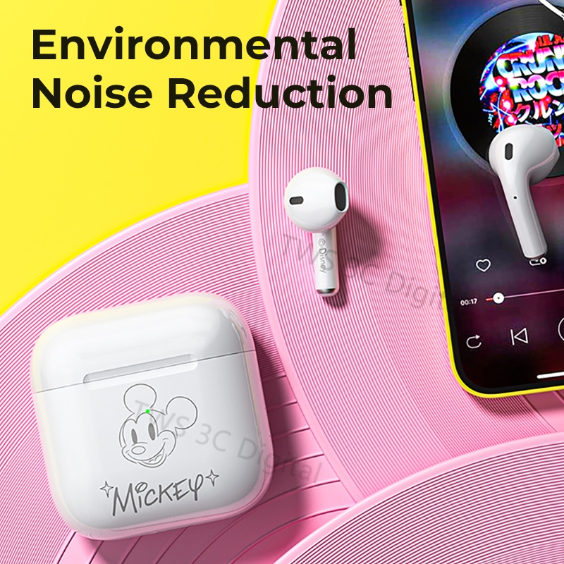 Disney TWS Headset Bluetooth 5.3 Earphone iPhone Android 100% Ori Mini Wireless Pro4 HIFI Musik Dengan Mikrofon