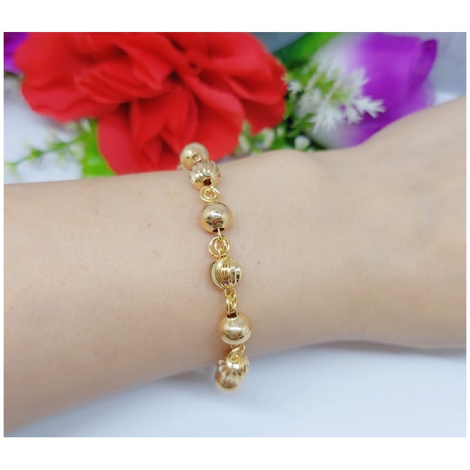 Gelang tangan Bola ukir lapis emas 24k