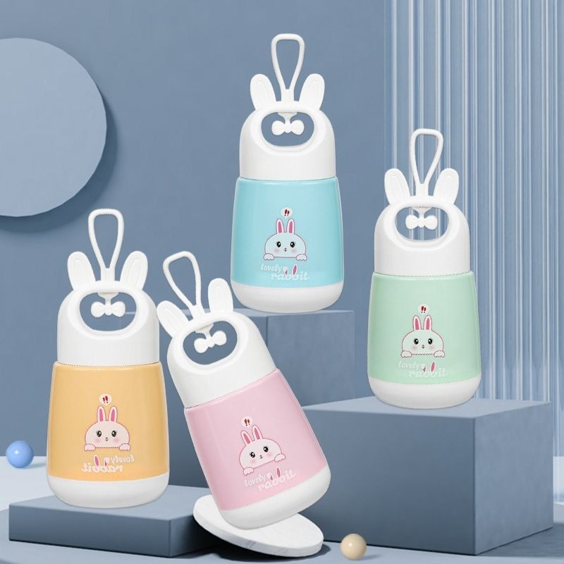 NEW Botol Minum Kaca Lovely Rabbit Kuping - Tempat Botol Minum Kaca Tebal Unik - Karakter Thumbler Kaca - Souvenir Botol Minum Wedding