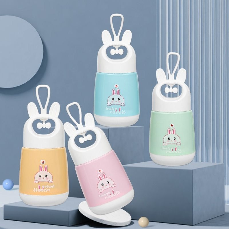 NEW BOTOL AIR KACA LOVELY RABBIT KUPING - BOTOL THERMOS ANAK KARAKTER KELINCI - THUMBLER BOTTLE - SOUVENIR BOTOL MINUM KADO ANAK