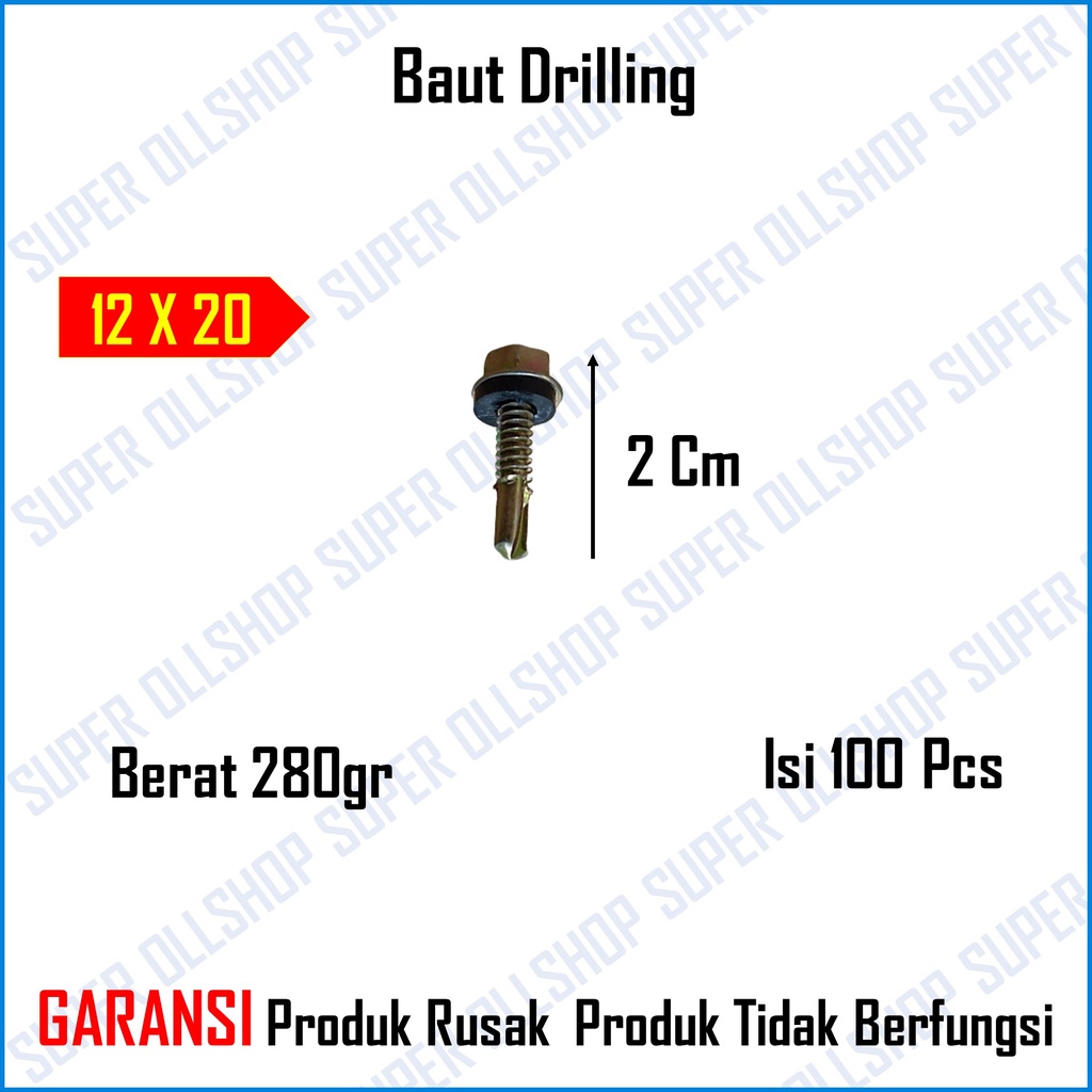 Sekrup Roofing Kuning 12X20 2 Cm / Baut Baja Ringan Drilling 12X30 3 Cm / Baut Skrup Driling 12X25 2.5 Cm 12X40 4 Cm Murah