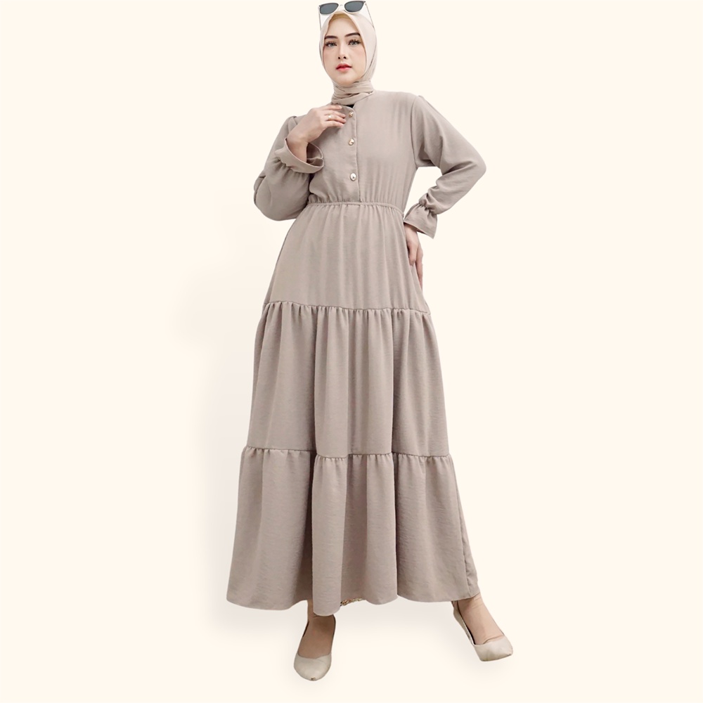 Long Dress gamis maxi lengan panjang wanita muslim variasi kancing emas - XSHOP Azka