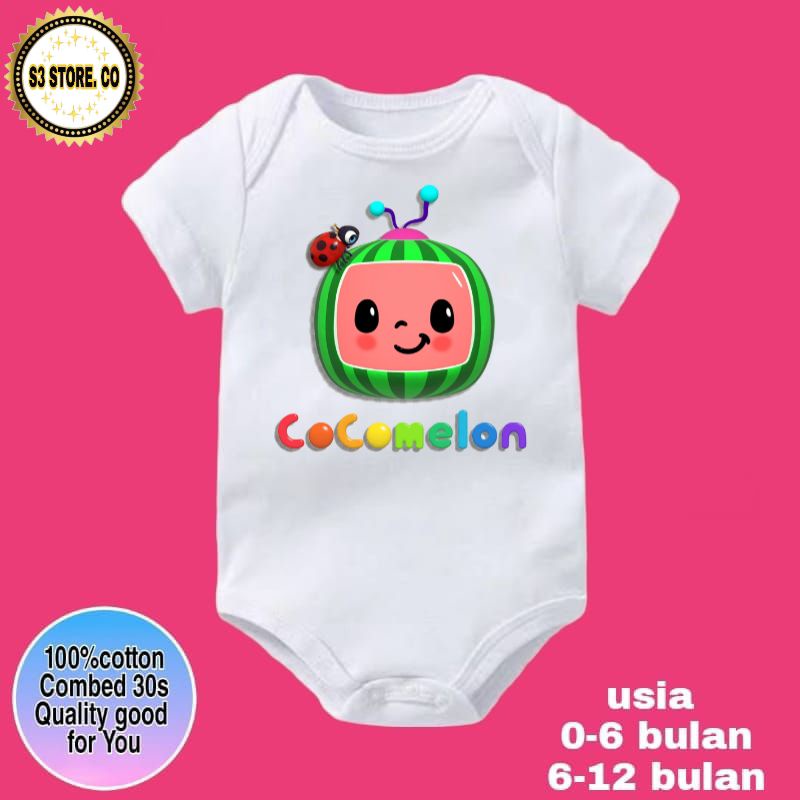 BAJU BAYI JUMPER BABY COCOMELON kaos bayi coco melon pink,hitam,putih bodysuit jumpsuit jumper pende