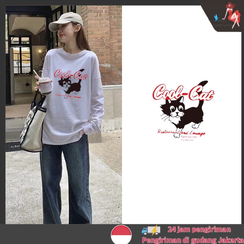 Anak Kucing Yang Lucu Print Kaos Wanita Oversiz Casual Shirts