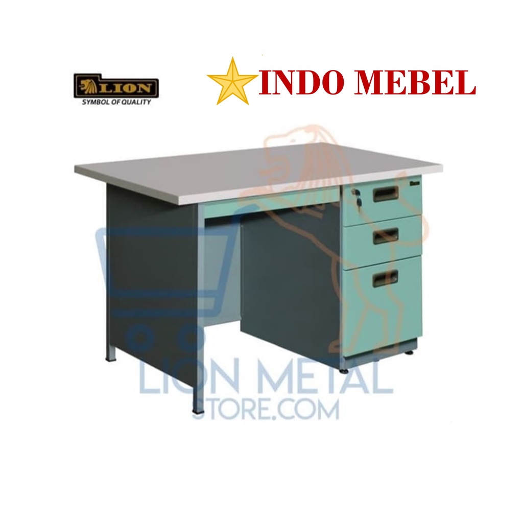 Meja tulis kerja / Kantor Meja Kerja Besi metal Lion L106N ready makassar promo murah