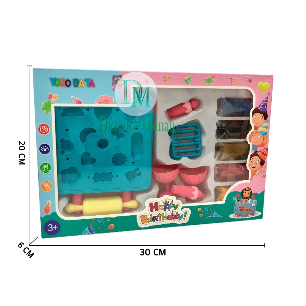 Mainan lilin plastisin edukasi anak cetakan kue ulang tahun play fun doh set birthday cake playdough