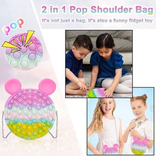T&amp;Y Tas Selempang Pop It Rainbow Bubble Fidget Push Toys Sling Bag Anak Popit Macaroon Bentuk Telinga Hewan Untuk Anak Anak Dan Dewasa Murah Import