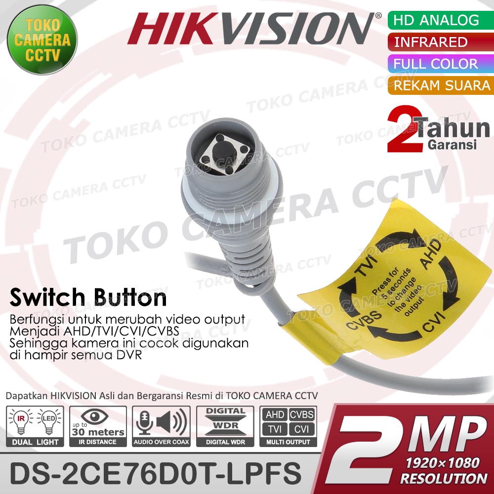 KAMERA CCTV INDOOR 2MP AUDIO COLORVU HIKVISION DS-2CE76D0T-LPFS DUAL