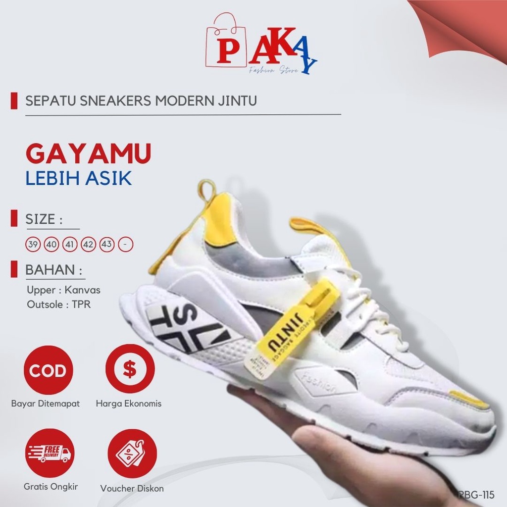 Sepatu Sneakers Sneaker Sekolah Pria Hitam Putih Import Fashion Premium Terbaru JINTU Motif Keren Mo