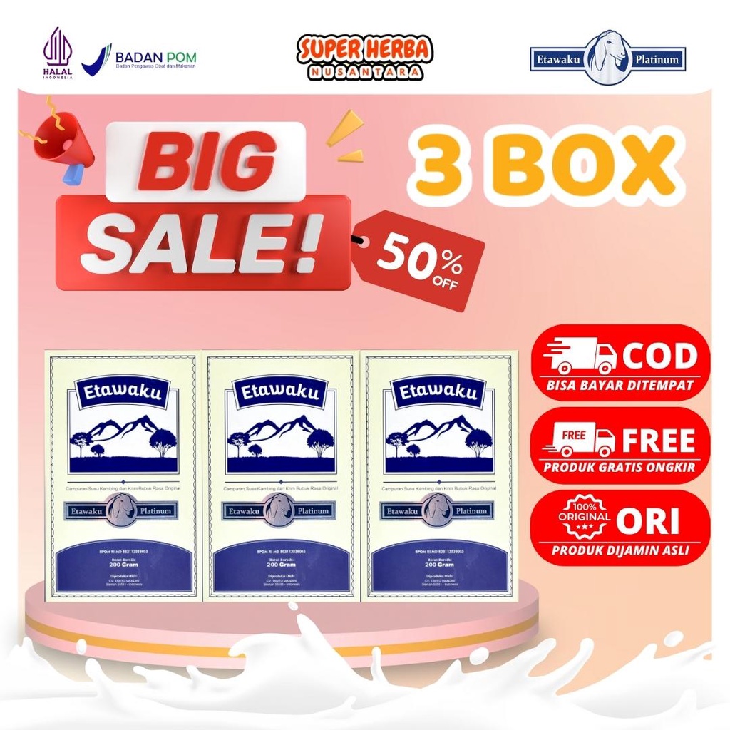 

[BIG SALE 3 BOX] | Etawaku Platinum | Susu Kambing Etawa Asli Yang Mampu Mengatasi Masalah Gangguan Pernafasan dan Nyeri Sendi Serta Memelihara KesehatanTulang