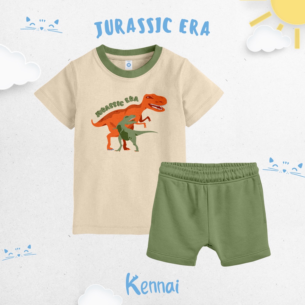	 Kennai Set Mix Pendek Baju Setelan Anak Jurassic Era Laki Laki Permepuan Unisex Original	