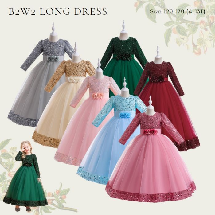 LONG DRESS PESTA ANAK PEREMPUAN SEQUIN TUTU / DRESS PESTA ANAK PEREMPUAN LENGAN PANJANG / GAMIS LEBA