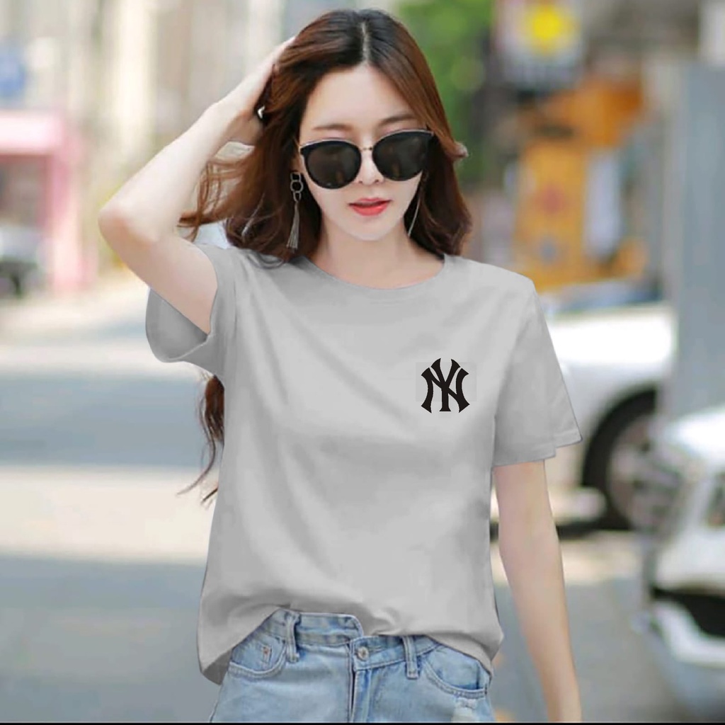 (BISA COD)ATASAN LOGO NY CEWEK LENGAN PENDEK TERBARU-BAJU DISTRO CEWEK MASA KINI DAN TERLARIS