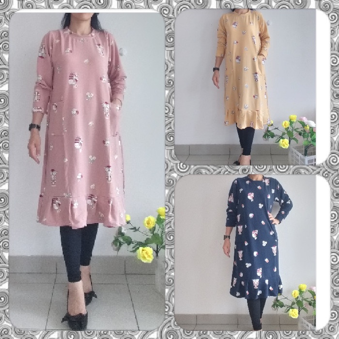 Baju Tunik long rumbai pink rempel Y2H4 Formal Baju Berkualitas Jumbo Basic Kaos OOTD New product Be