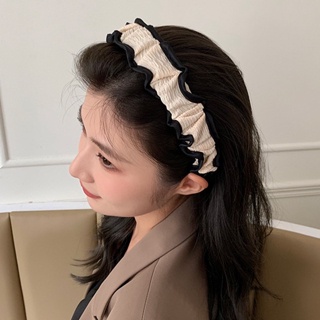 GO!BD1084 Bando Scrunchie Serut Korea Garis Hitam Headband Ruffle Bandana Polos Wanita Kain Fashion